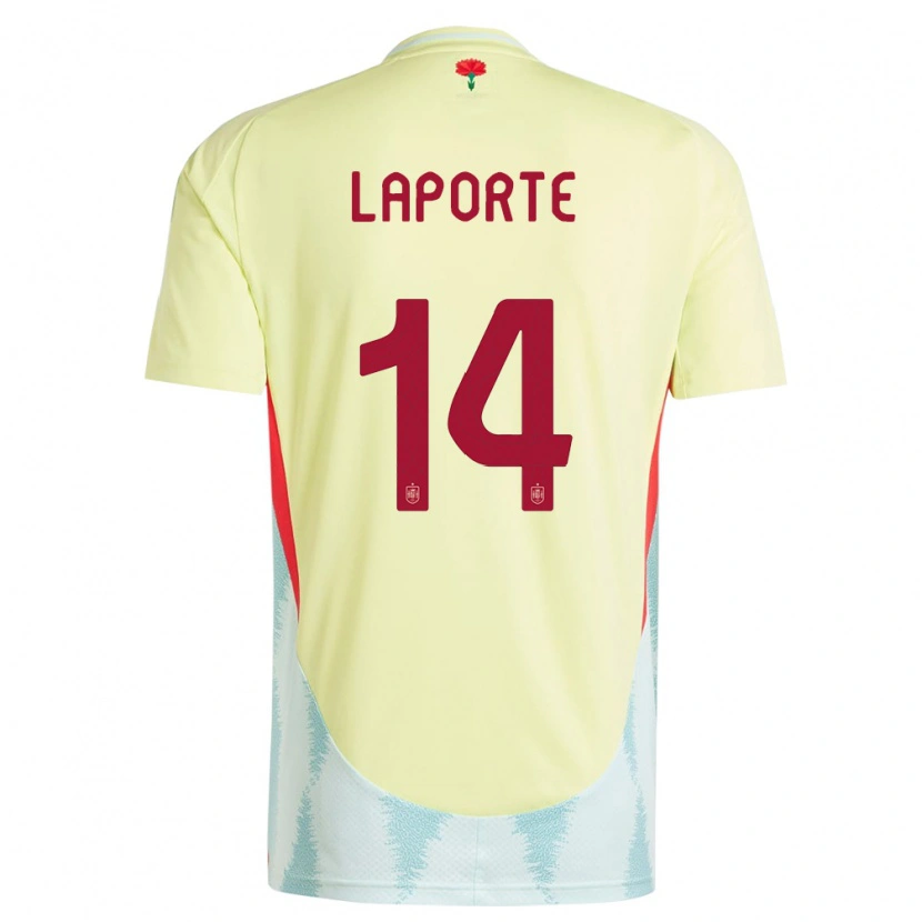 Danxen Mujer Camiseta España Aymeric Laporte #14 Amarillo 2ª Equipación 24-26 La Camisa