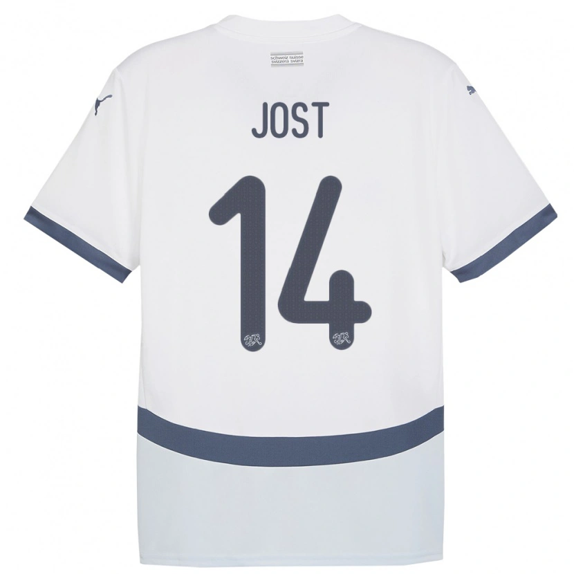 Danxen Mujer Camiseta Suiza Tristan Jost #14 Blanco 2ª Equipación 24-26 La Camisa