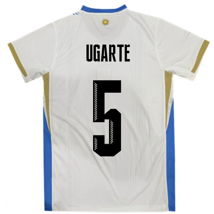 Danxen Mujer Camiseta Uruguay Manuel Ugarte #5 Blanco Azul 2ª Equipación 24-26 La Camisa