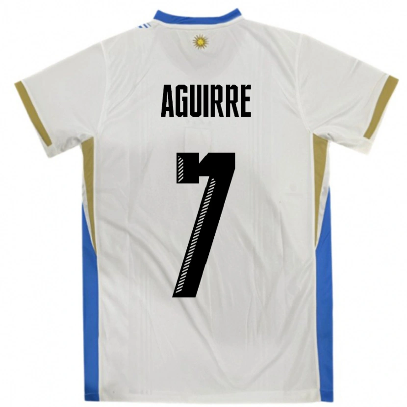 Danxen Mujer Camiseta Uruguay Rodrigo Aguirre #7 Blanco Azul 2ª Equipación 24-26 La Camisa