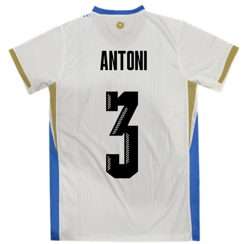 Danxen Mujer Camiseta Uruguay Mateo Antoni #3 Blanco Azul 2ª Equipación 24-26 La Camisa