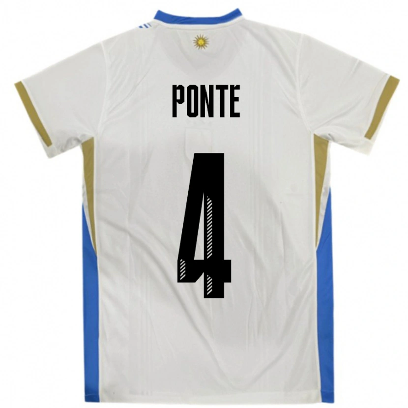 Danxen Mujer Camiseta Uruguay Mateo Ponte #4 Blanco Azul 2ª Equipación 24-26 La Camisa
