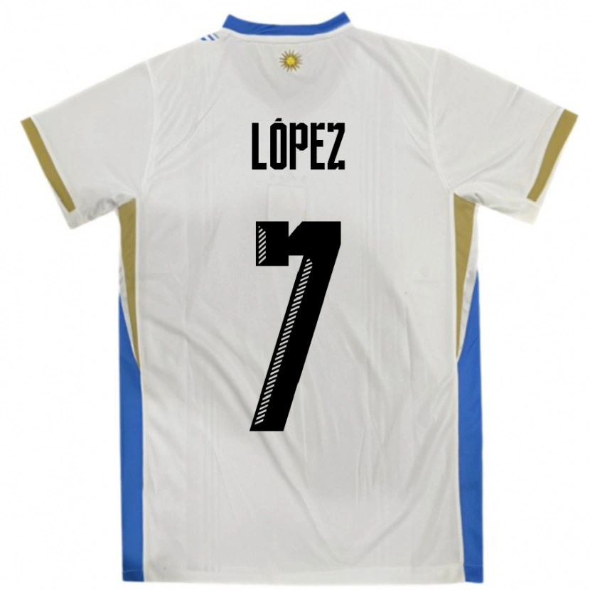 Danxen Mujer Camiseta Uruguay Nahuel López #7 Blanco Azul 2ª Equipación 24-26 La Camisa