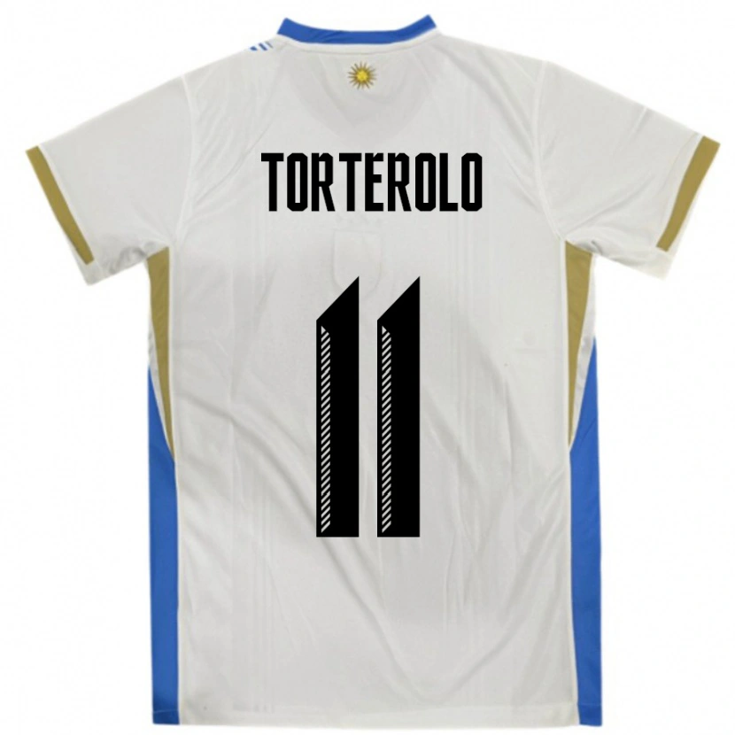 Danxen Mujer Camiseta Uruguay Alan Torterolo #11 Blanco Azul 2ª Equipación 24-26 La Camisa