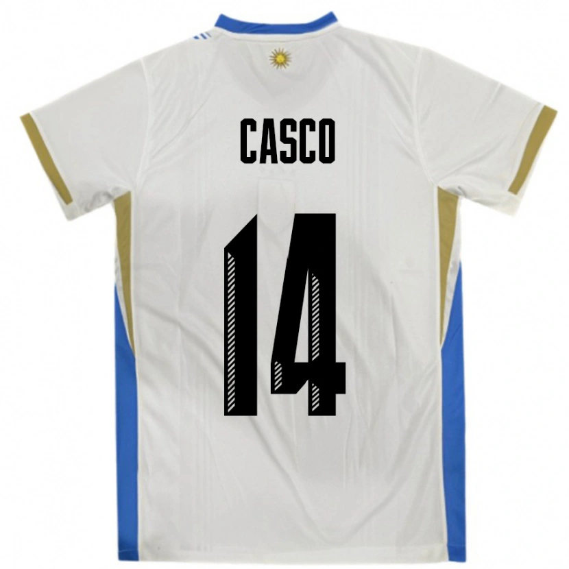 Danxen Mujer Camiseta Uruguay Maximiliano Casco #14 Blanco Azul 2ª Equipación 24-26 La Camisa