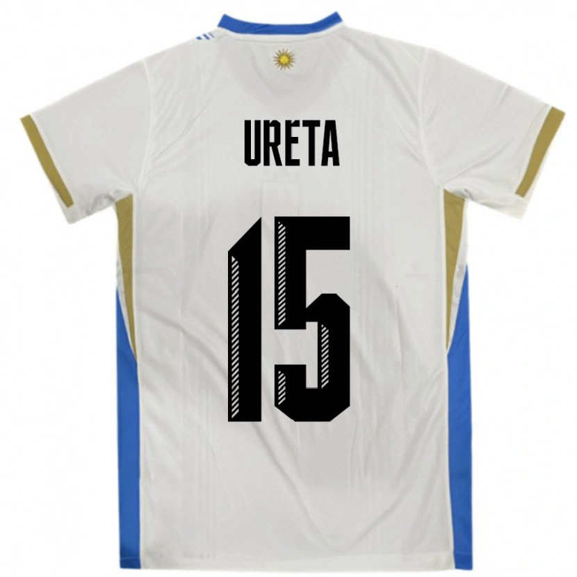 Danxen Mujer Camiseta Uruguay Mateo Ureta #15 Blanco Azul 2ª Equipación 24-26 La Camisa