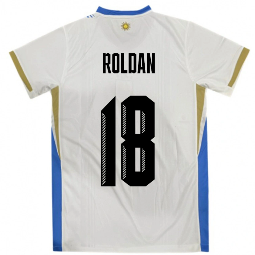 Danxen Mujer Camiseta Uruguay Thiago Roldan #18 Blanco Azul 2ª Equipación 24-26 La Camisa