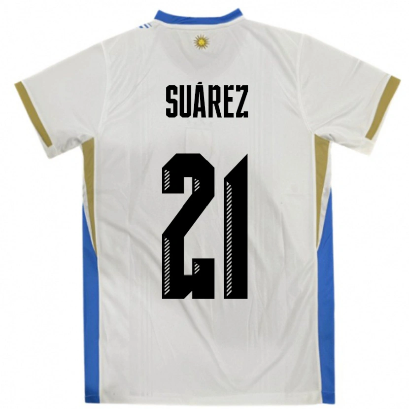 Danxen Mujer Camiseta Uruguay Pablo Suárez #21 Blanco Azul 2ª Equipación 24-26 La Camisa