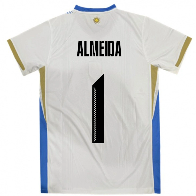 Danxen Mujer Camiseta Uruguay Martin Almeida #1 Blanco Azul 2ª Equipación 24-26 La Camisa