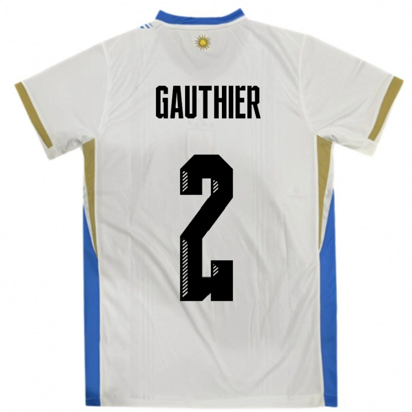 Danxen Mujer Camiseta Uruguay Valentin Gauthier #2 Blanco Azul 2ª Equipación 24-26 La Camisa
