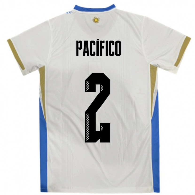 Danxen Mujer Camiseta Uruguay Patricio Pacifico #2 Blanco Azul 2ª Equipación 24-26 La Camisa