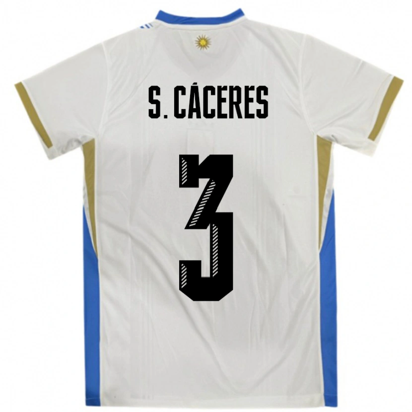 Danxen Mujer Camiseta Uruguay Sebastian Caceres #3 Blanco Azul 2ª Equipación 24-26 La Camisa