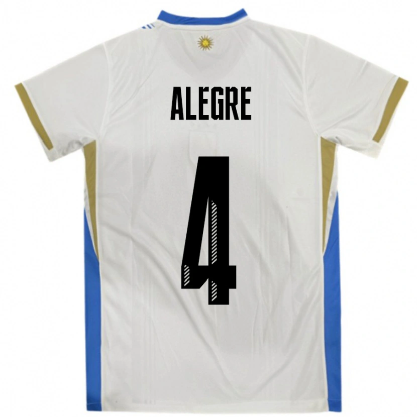 Danxen Mujer Camiseta Uruguay Ignacio Alegre #4 Blanco Azul 2ª Equipación 24-26 La Camisa