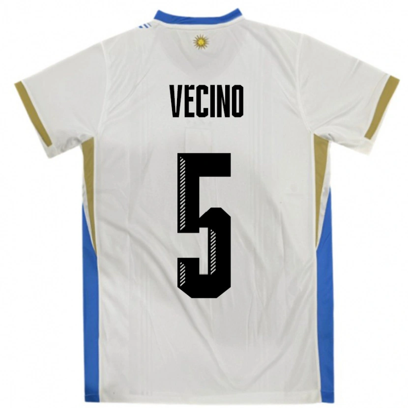 Danxen Mujer Camiseta Uruguay Matias Vecino #5 Blanco Azul 2ª Equipación 24-26 La Camisa