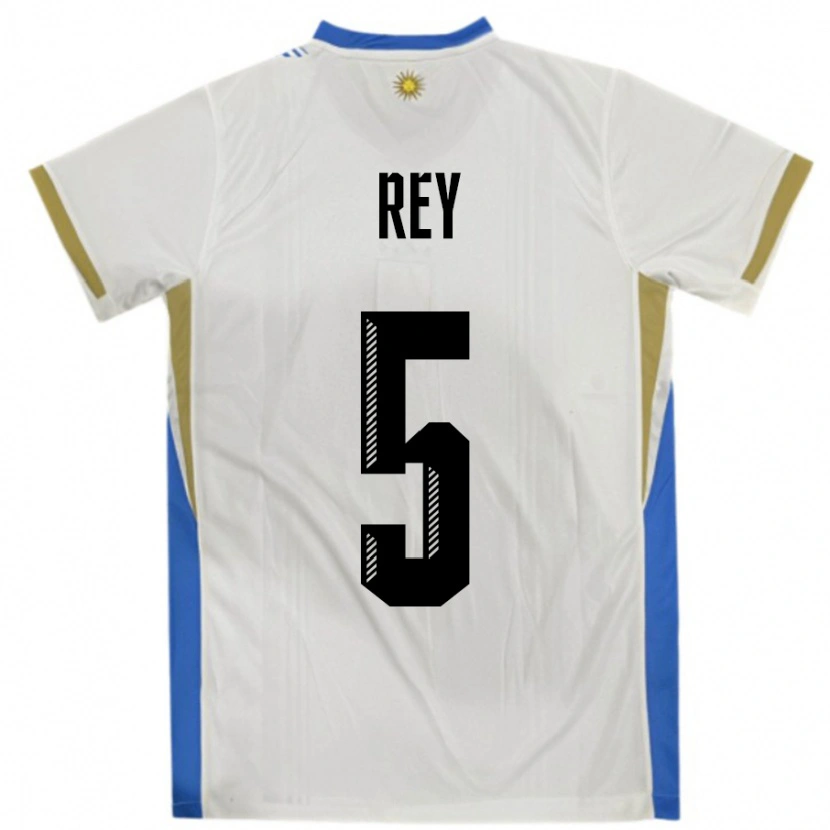 Danxen Mujer Camiseta Uruguay Rodrigo Rey #5 Blanco Azul 2ª Equipación 24-26 La Camisa