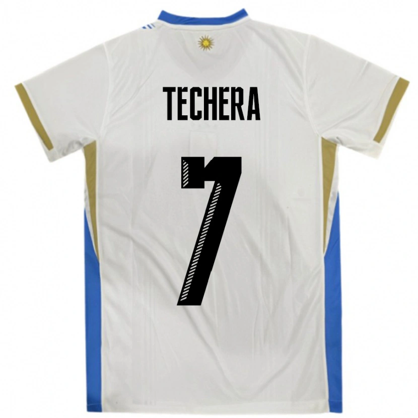 Danxen Mujer Camiseta Uruguay Facundo Techera #7 Blanco Azul 2ª Equipación 24-26 La Camisa