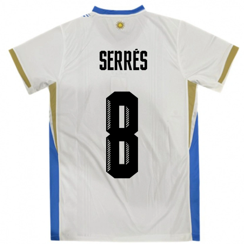 Danxen Mujer Camiseta Uruguay Felipe Serres #8 Blanco Azul 2ª Equipación 24-26 La Camisa