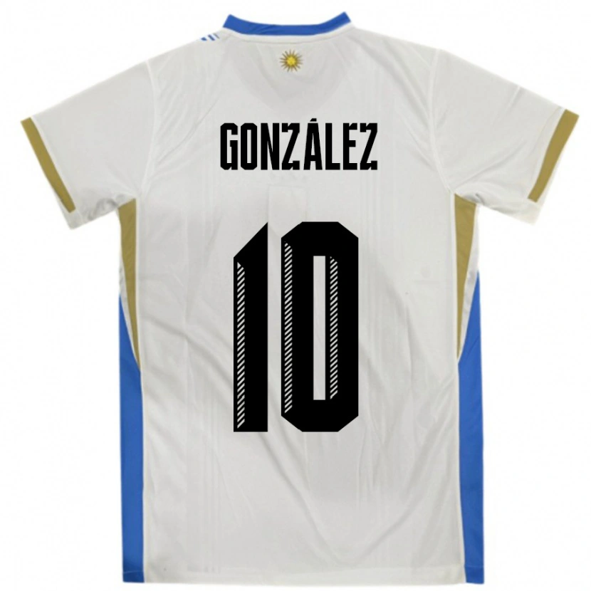 Danxen Mujer Camiseta Uruguay Franco Gonzalez #10 Blanco Azul 2ª Equipación 24-26 La Camisa