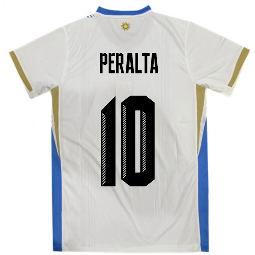 Danxen Mujer Camiseta Uruguay Mateo Peralta #10 Blanco Azul 2ª Equipación 24-26 La Camisa