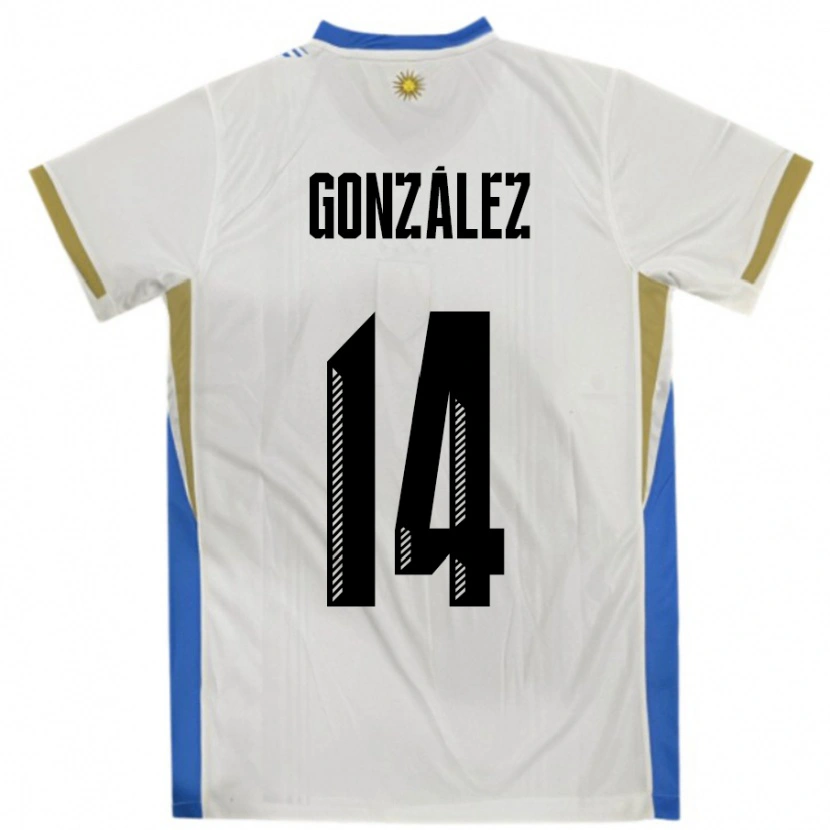 Danxen Mujer Camiseta Uruguay Pilar Gonzalez #14 Blanco Azul 2ª Equipación 24-26 La Camisa