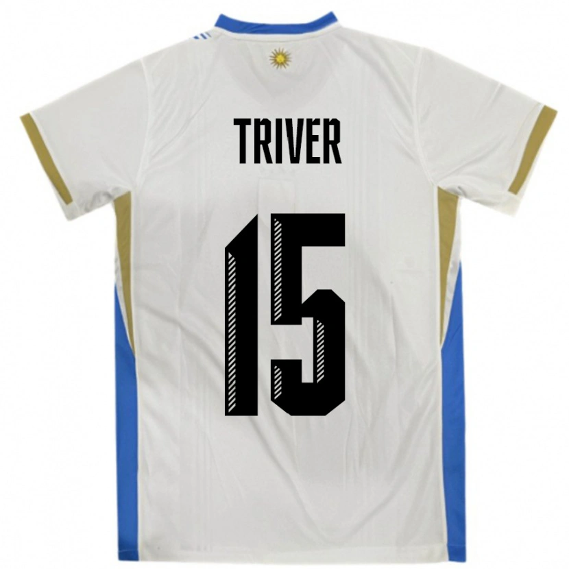 Danxen Mujer Camiseta Uruguay Francisco Triver #15 Blanco Azul 2ª Equipación 24-26 La Camisa
