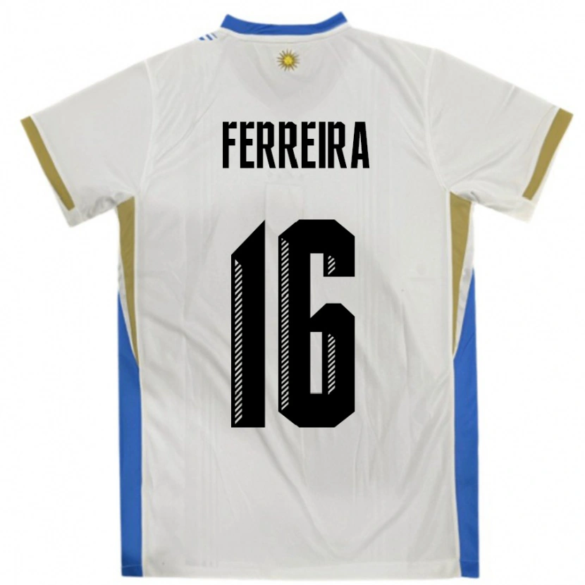 Danxen Mujer Camiseta Uruguay Joaquin Ferreira #16 Blanco Azul 2ª Equipación 24-26 La Camisa
