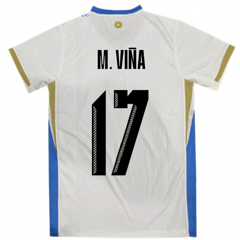 Danxen Mujer Camiseta Uruguay Matias Vina #17 Blanco Azul 2ª Equipación 24-26 La Camisa