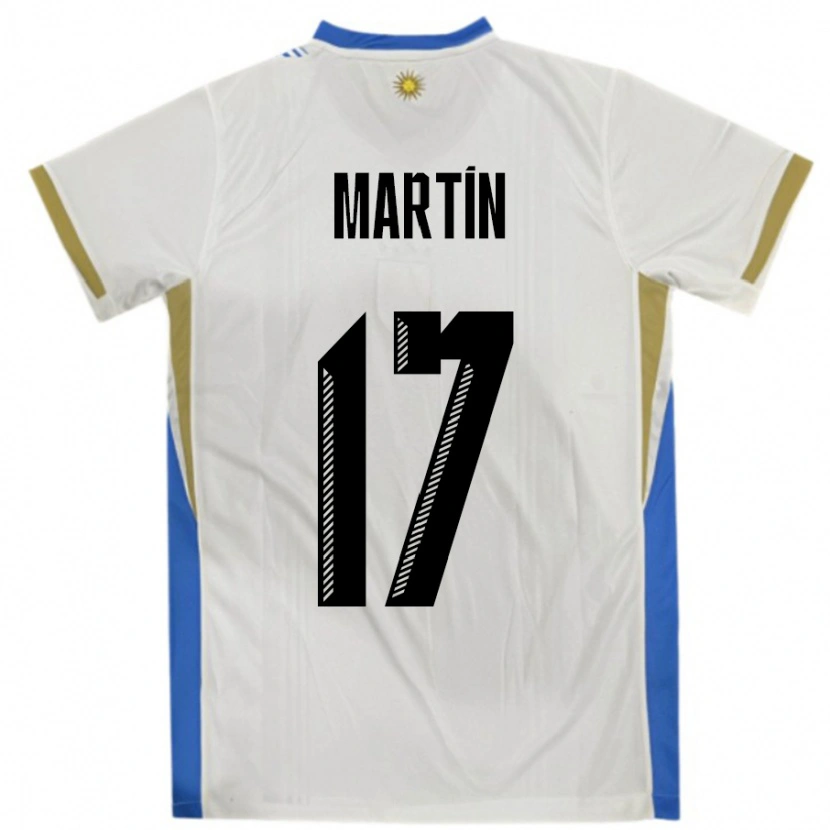 Danxen Mujer Camiseta Uruguay Juan Martin #17 Blanco Azul 2ª Equipación 24-26 La Camisa