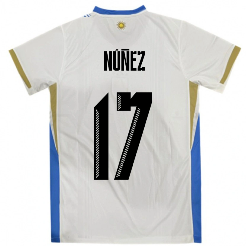 Danxen Mujer Camiseta Uruguay Facundo Nunez #17 Blanco Azul 2ª Equipación 24-26 La Camisa