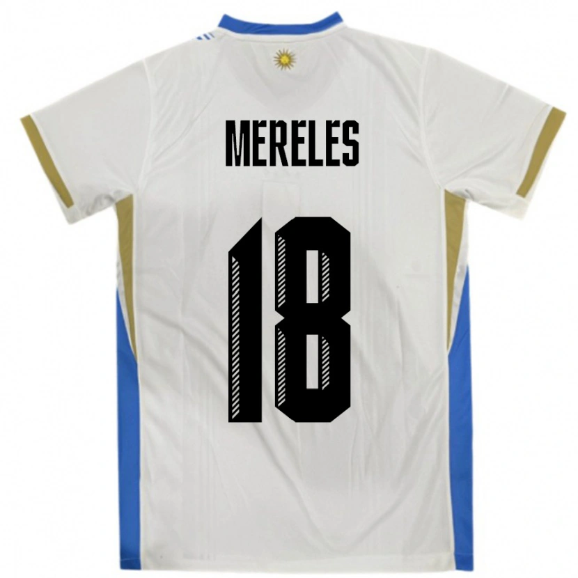 Danxen Mujer Camiseta Uruguay Exequiel Mereles #18 Blanco Azul 2ª Equipación 24-26 La Camisa