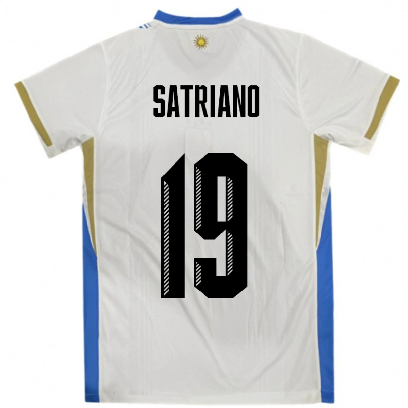 Danxen Mujer Camiseta Uruguay Martin Satriano #19 Blanco Azul 2ª Equipación 24-26 La Camisa