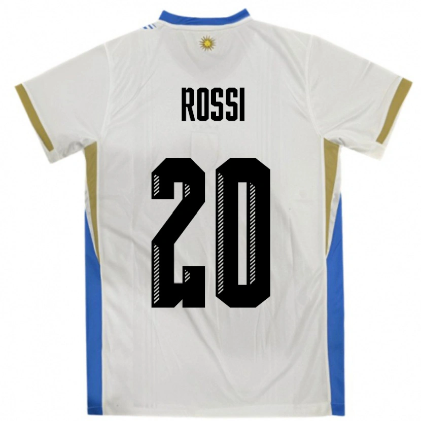 Danxen Mujer Camiseta Uruguay Diego Rossi #20 Blanco Azul 2ª Equipación 24-26 La Camisa