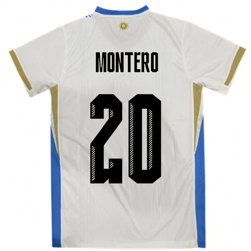 Danxen Mujer Camiseta Uruguay Alfonso Montero #20 Blanco Azul 2ª Equipación 24-26 La Camisa