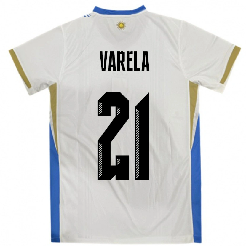 Danxen Mujer Camiseta Uruguay Gullermo Varela #21 Blanco Azul 2ª Equipación 24-26 La Camisa