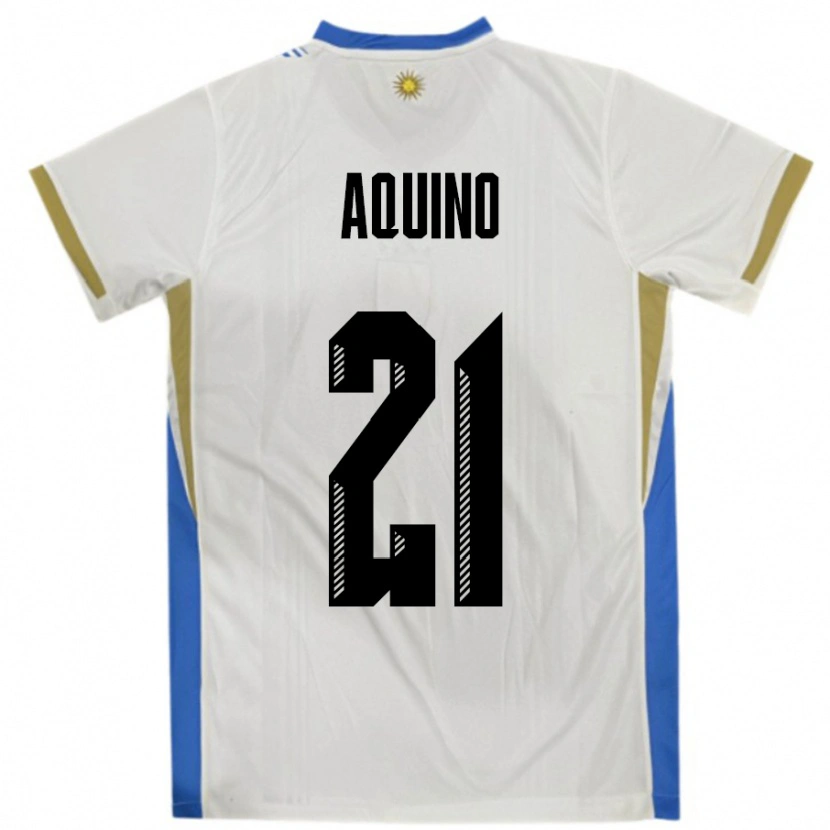 Danxen Mujer Camiseta Uruguay Belen Aquino #21 Blanco Azul 2ª Equipación 24-26 La Camisa