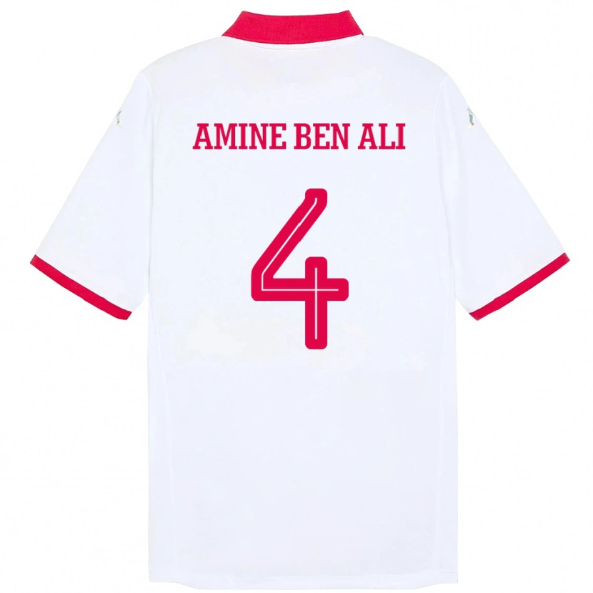 Danxen Mujer Camiseta Túnez Mohamed Amine Ben Ali #4 Blanco 2ª Equipación 24-26 La Camisa
