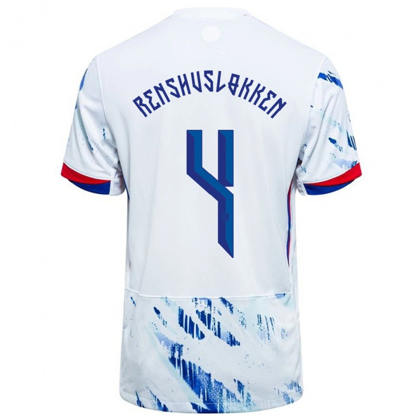 Danxen Mujer Camiseta Noruega Jesper Renshusløkken #4 Blanco Azul 2ª Equipación 24-26 La Camisa