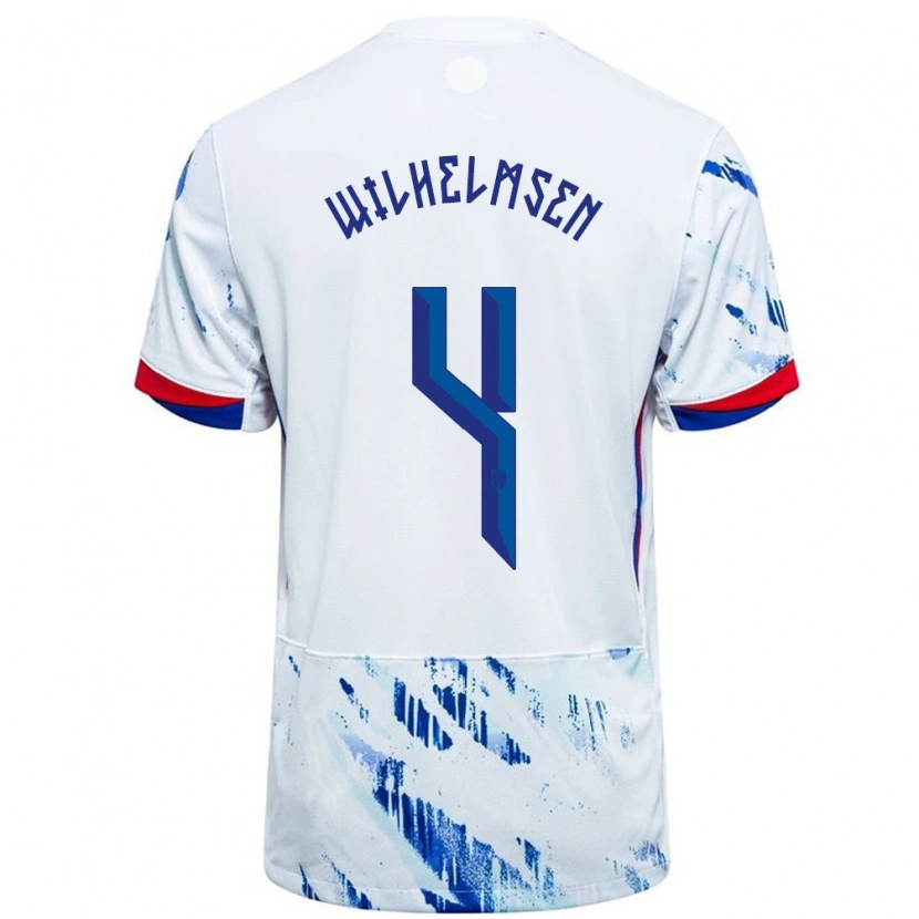 Danxen Mujer Camiseta Noruega Andreas Wilhelmsen #4 Blanco Azul 2ª Equipación 24-26 La Camisa