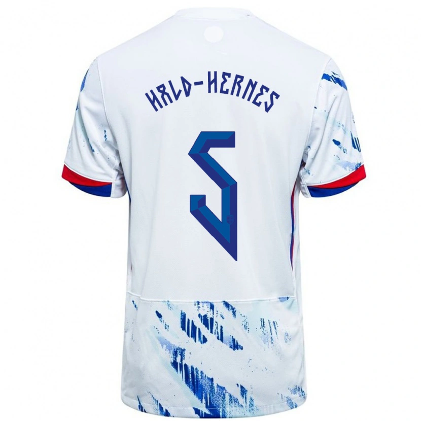 Danxen Mujer Camiseta Noruega Ulrik Hald-Hernes #5 Blanco Azul 2ª Equipación 24-26 La Camisa