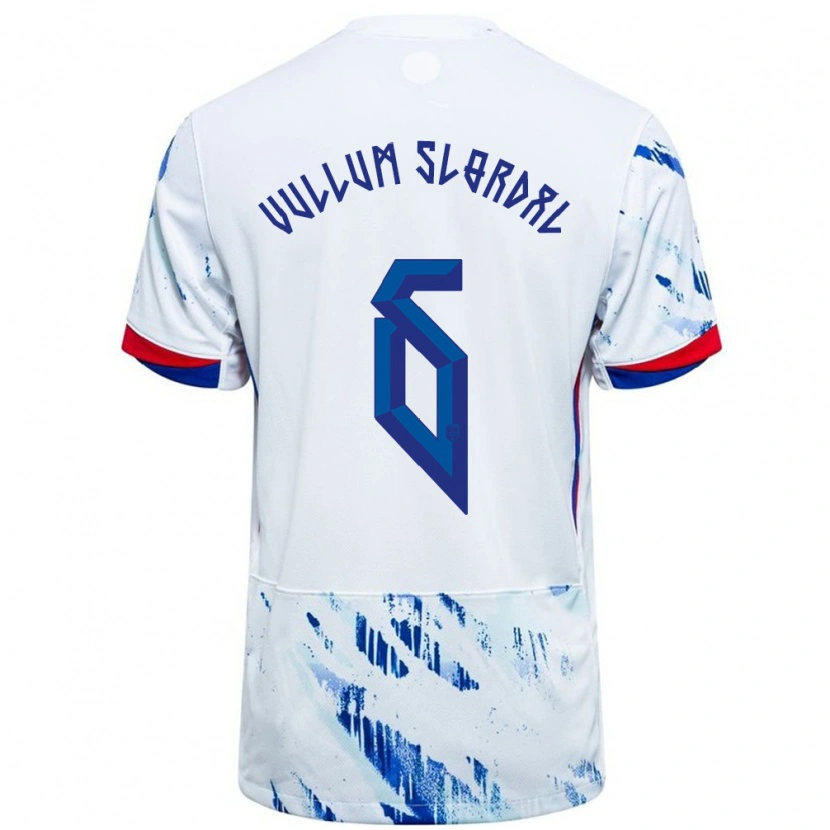 Danxen Mujer Camiseta Noruega Elias Vullum Slørdal #6 Blanco Azul 2ª Equipación 24-26 La Camisa