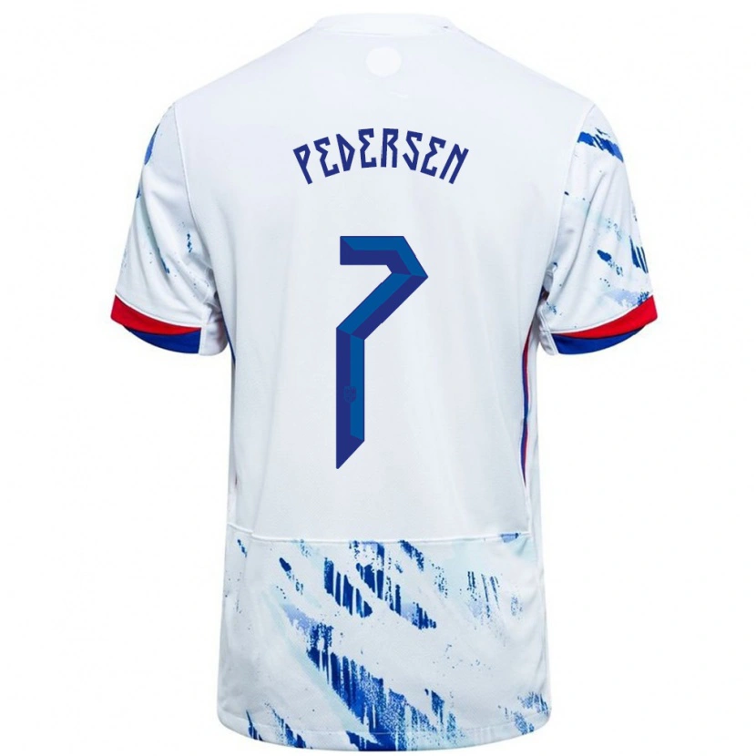 Danxen Mujer Camiseta Noruega Mats Pedersen #7 Blanco Azul 2ª Equipación 24-26 La Camisa