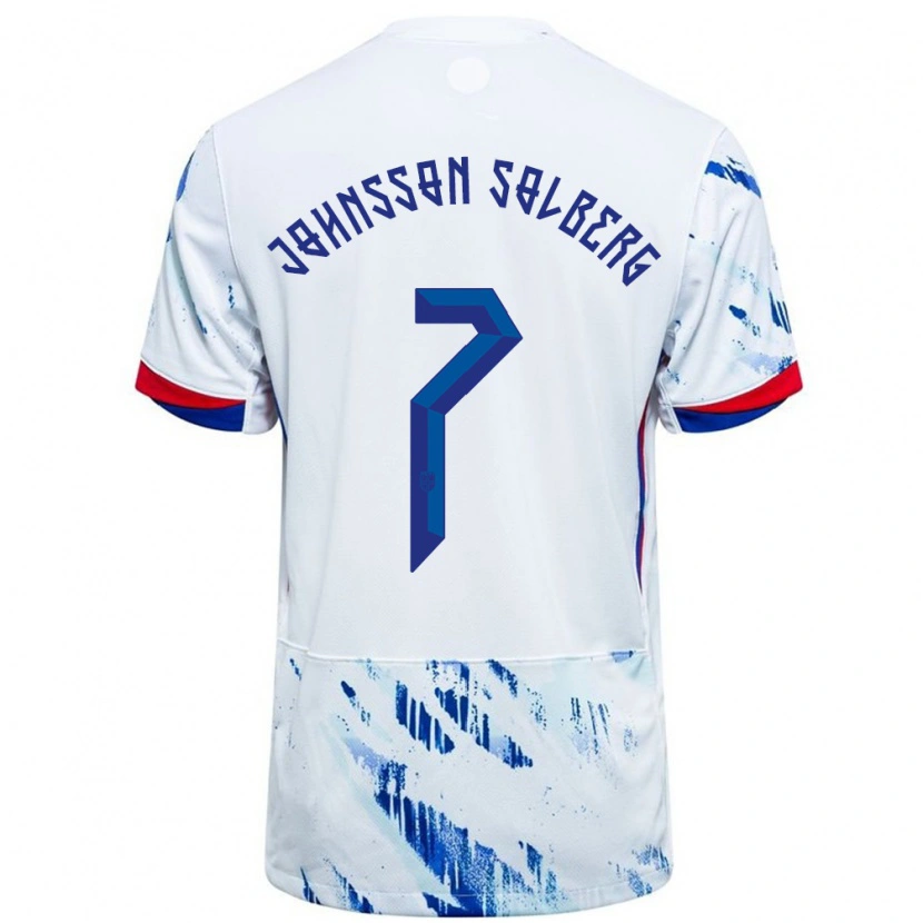 Danxen Mujer Camiseta Noruega Elias Johnsson Solberg #7 Blanco Azul 2ª Equipación 24-26 La Camisa