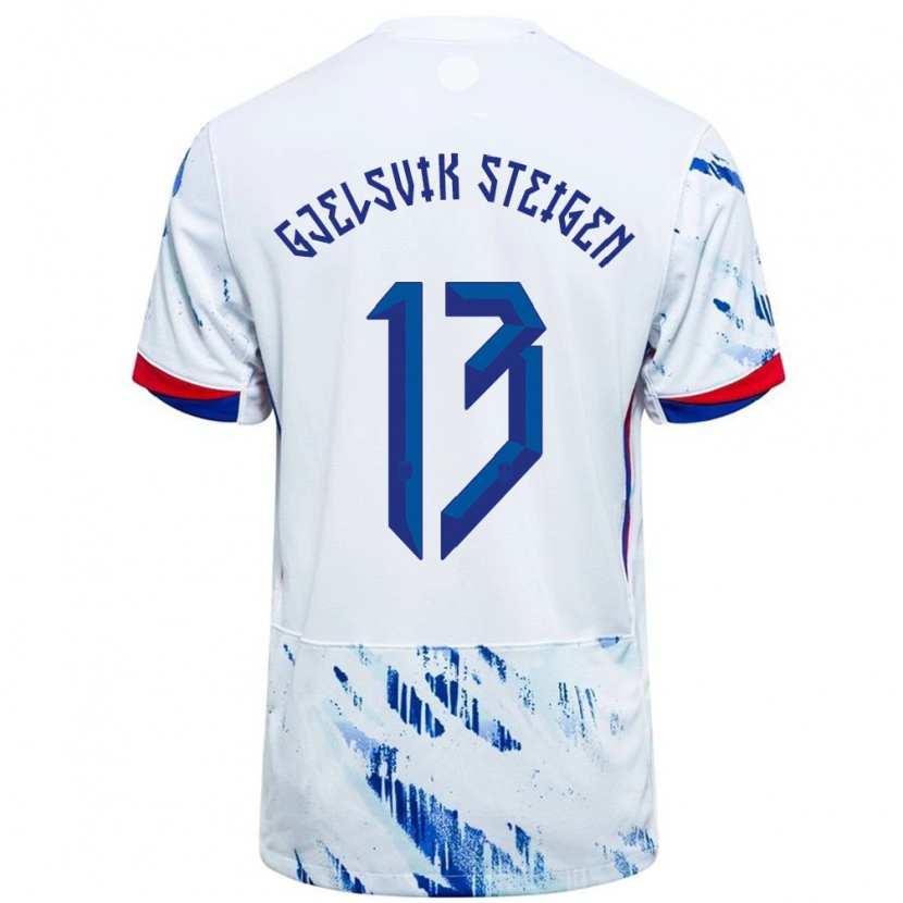 Danxen Mujer Camiseta Noruega Rasmus Gjelsvik Steigen #13 Blanco Azul 2ª Equipación 24-26 La Camisa