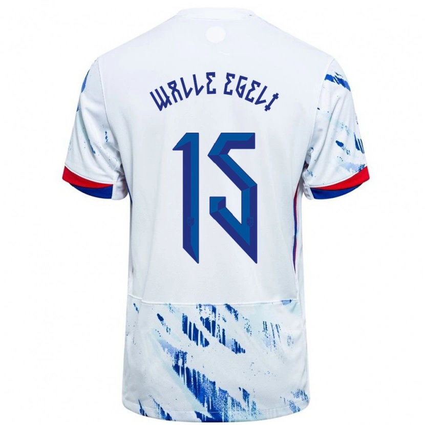 Danxen Mujer Camiseta Noruega Sindre Walle Egeli #15 Blanco Azul 2ª Equipación 24-26 La Camisa