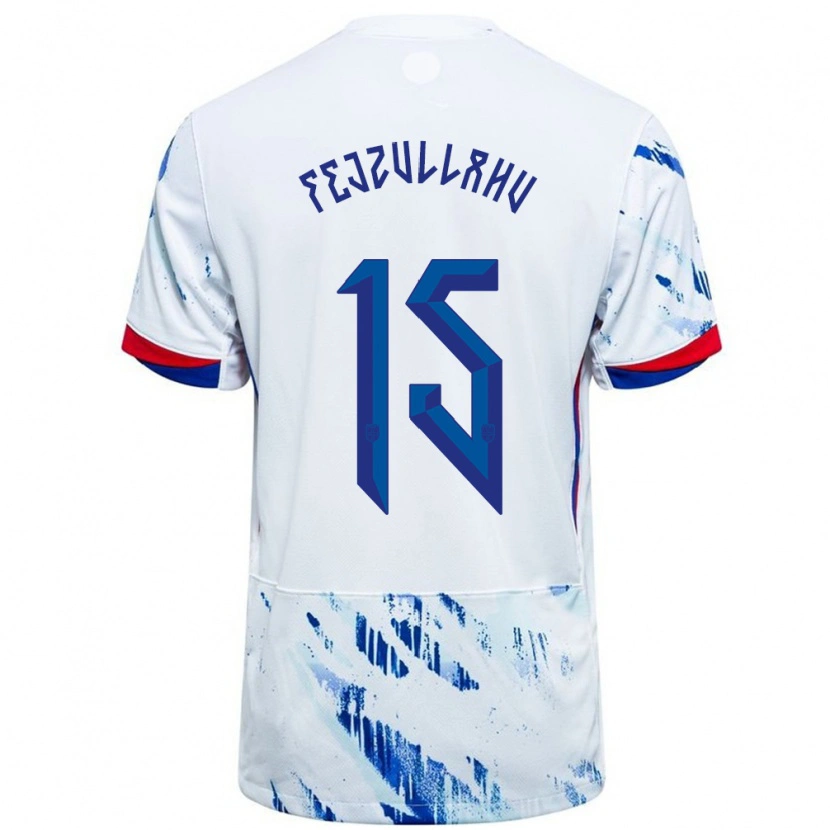 Danxen Mujer Camiseta Noruega Arigon Fejzullahu #15 Blanco Azul 2ª Equipación 24-26 La Camisa
