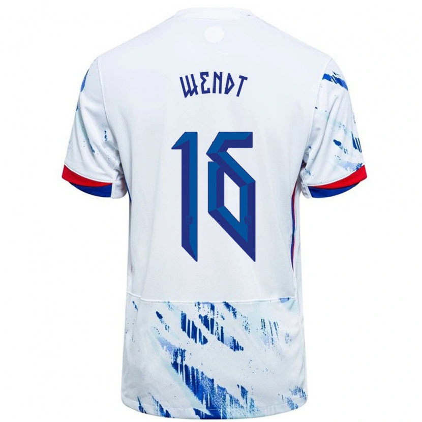 Danxen Mujer Camiseta Noruega William Wendt #16 Blanco Azul 2ª Equipación 24-26 La Camisa