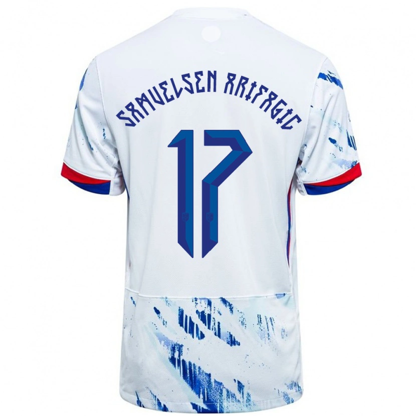 Danxen Mujer Camiseta Noruega Elias Samuelsen Arifagic #17 Blanco Azul 2ª Equipación 24-26 La Camisa