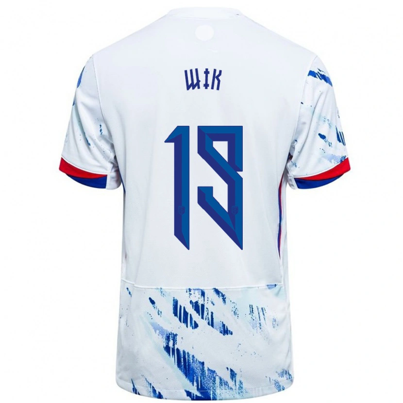 Danxen Mujer Camiseta Noruega Nicholas Wik #19 Blanco Azul 2ª Equipación 24-26 La Camisa