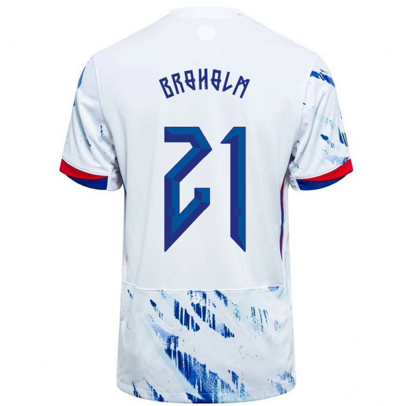 Danxen Mujer Camiseta Noruega Marius Broholm #21 Blanco Azul 2ª Equipación 24-26 La Camisa