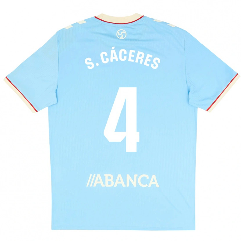 Danxen Niño Camiseta Sebastián Cáceres #4 Azul Cielo Blanco Rojo 1ª Equipación 2026/27 La Camisa